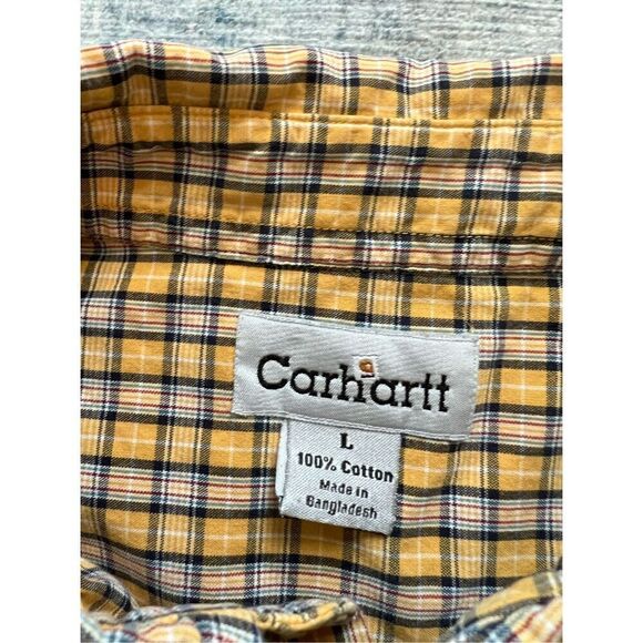 Carhartt Yellow Plaid Short Sleeve Button Down Pocket Tee Large - Picture 3 of 5